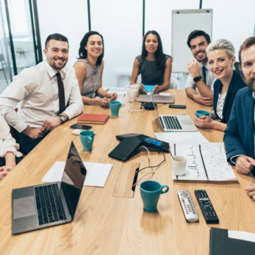 Business team on business meeting discussion new week tasks Business team on business meeting discussion new week tasks